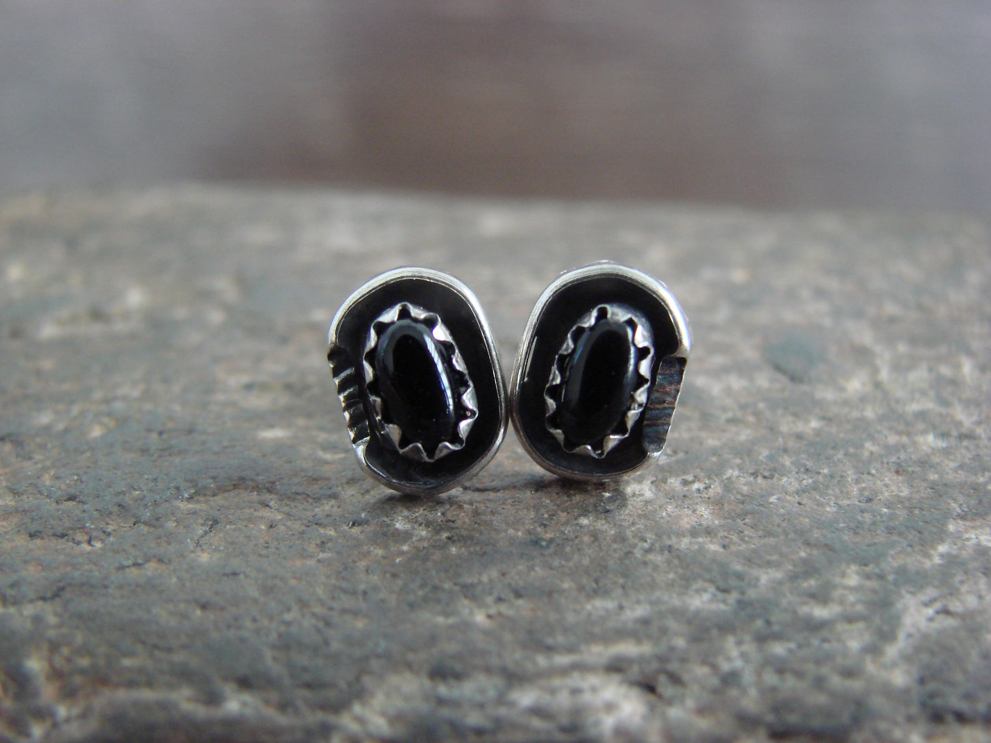 Native American Sterling Silver Handmade Onyx Post Earrings - Joe