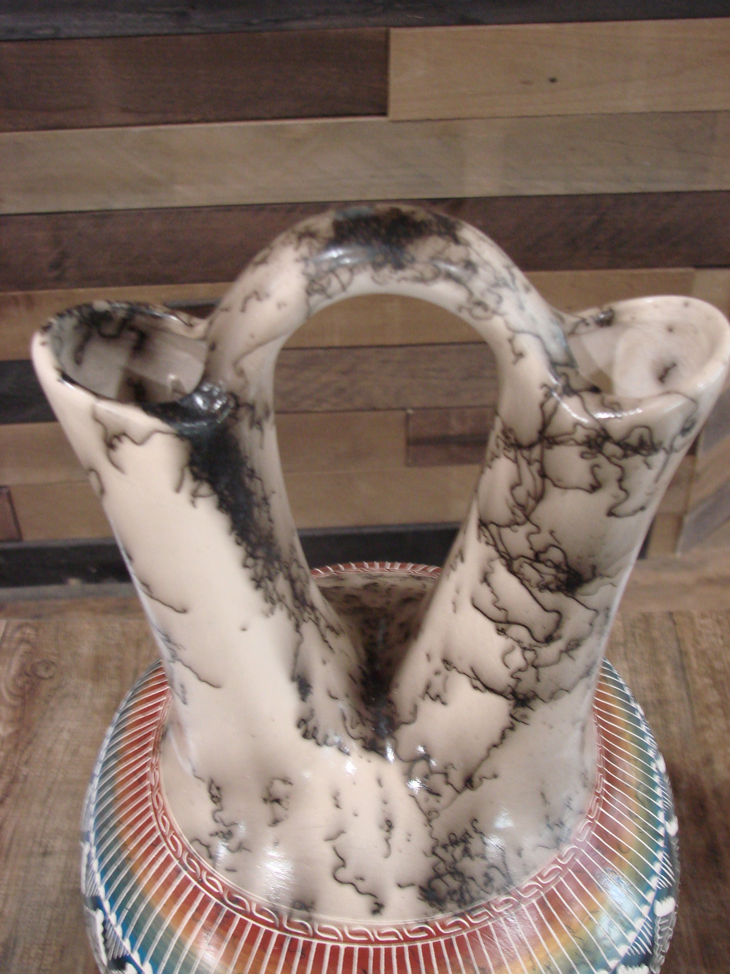 Native American Navajo Hand Etched Horse Hair Wedding Vase - Benally