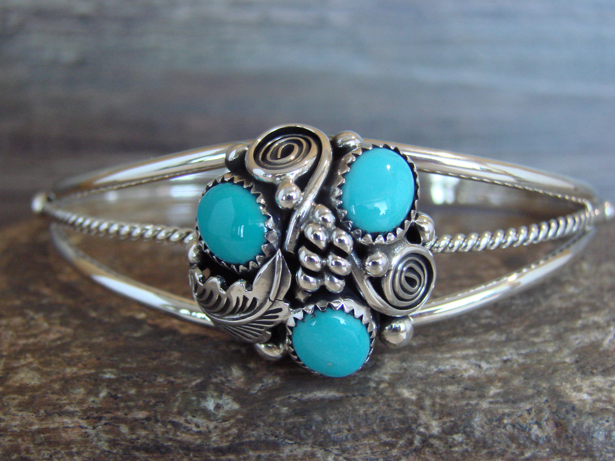 Native American Sterling Silver & Turquoise Cluster Bracelet by Smith