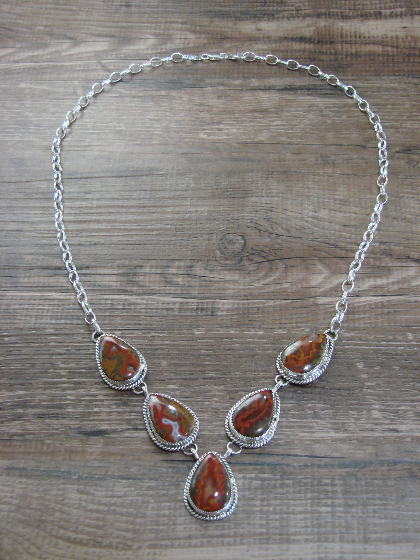 Native American 24" Sterling Silver & Seed Agate Link Necklace by Johnson