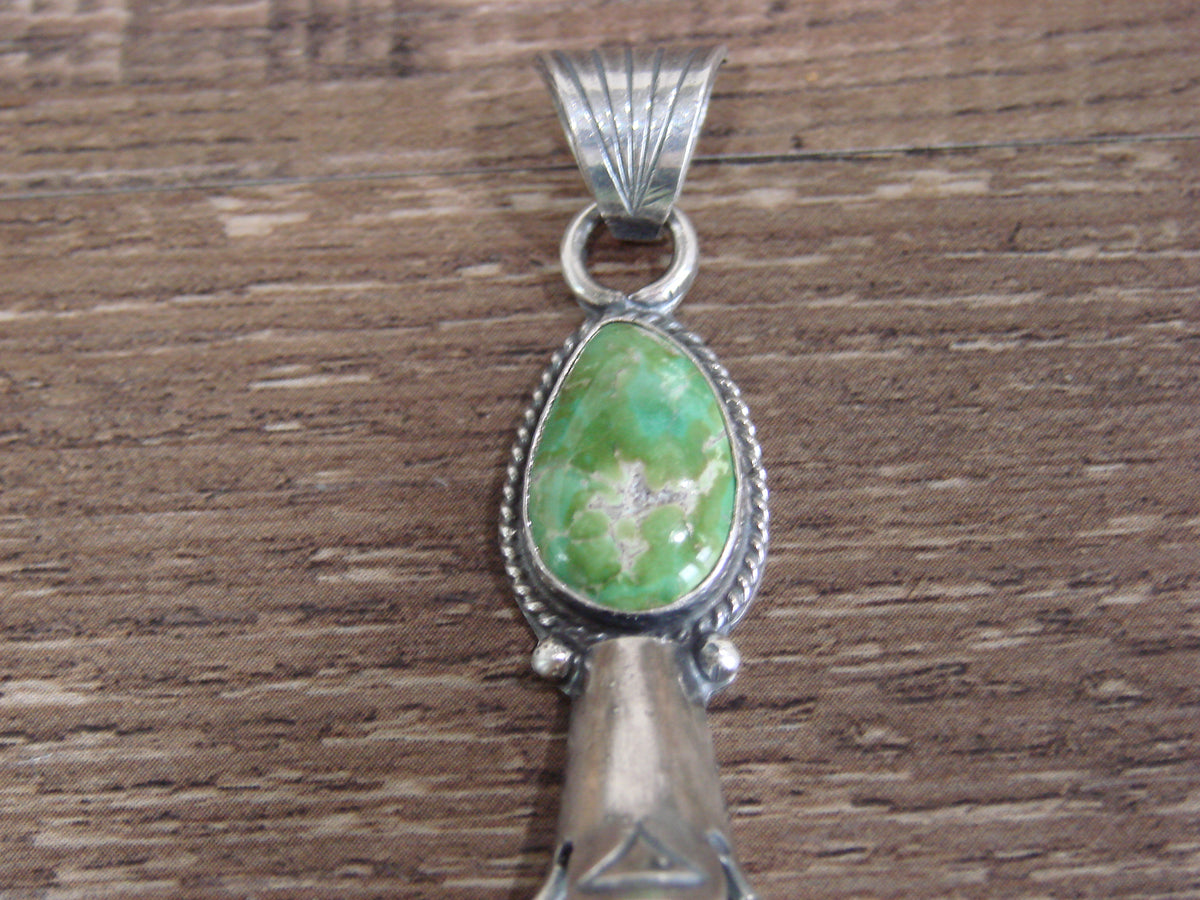 Native American Sterling Silver & Turquoise Squash Blossom Pendant by Betone
