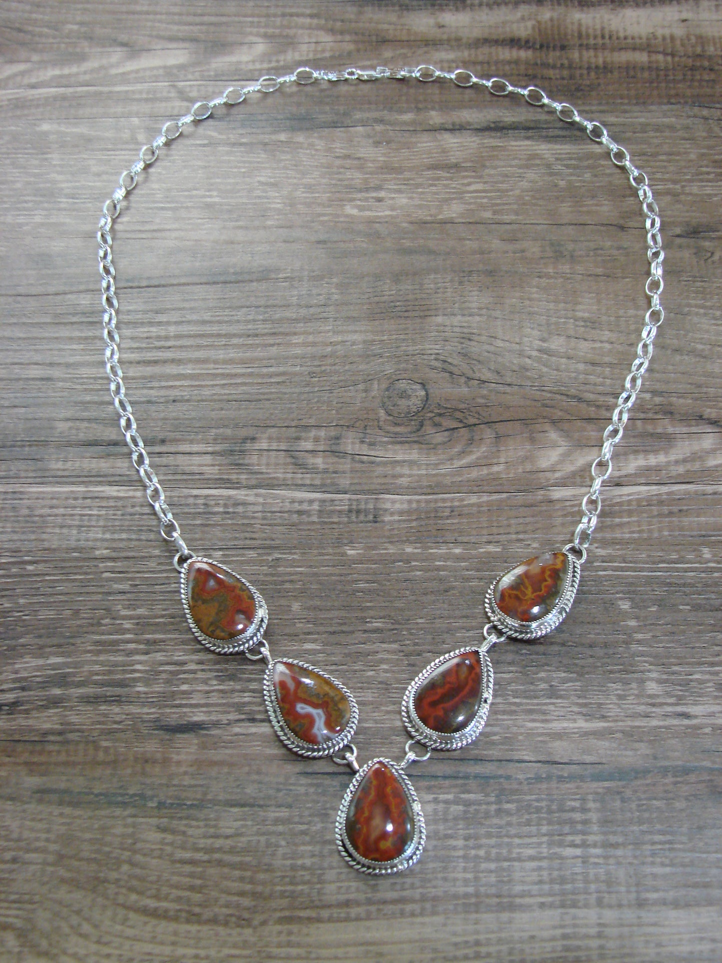 Native American 24" Sterling Silver & Seed Agate Link Necklace by Johnson