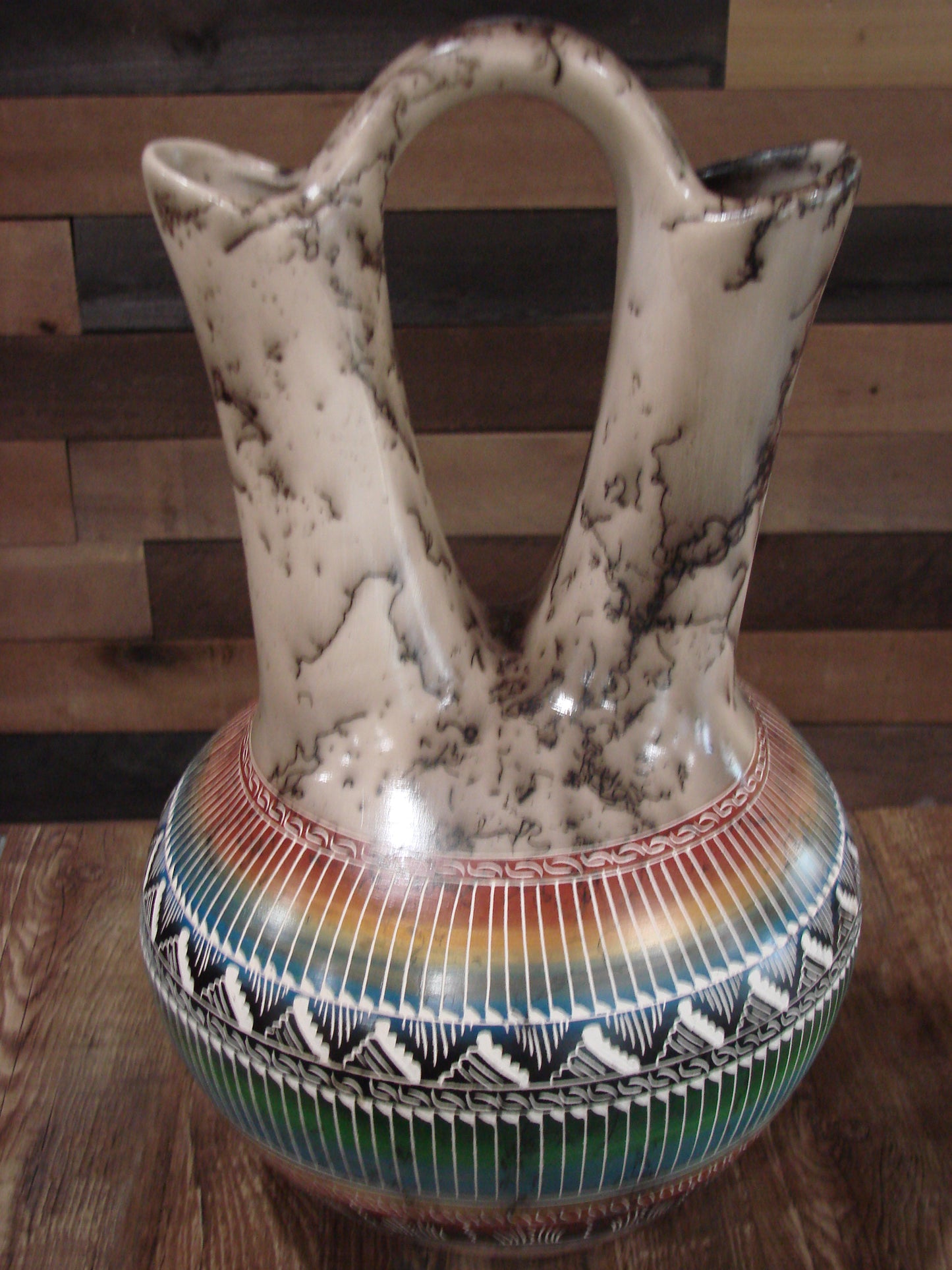 Native American Navajo Hand Etched Horse Hair Wedding Vase - Benally