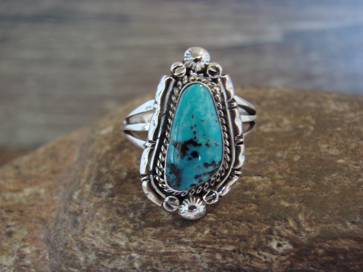 Native American Sterling Silver & Turquoise Ring - Size 9 - Saunders
