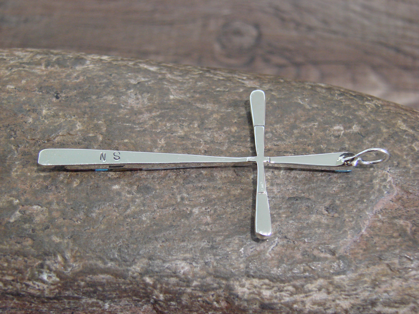 Native American Sterling Silver Multi Stone Inlay Cross Pendant by Noche