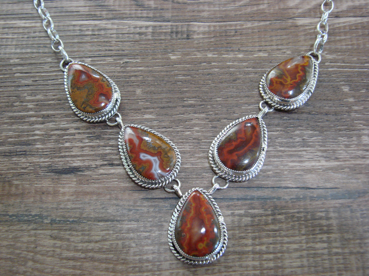 Native American 24" Sterling Silver & Seed Agate Link Necklace by Johnson