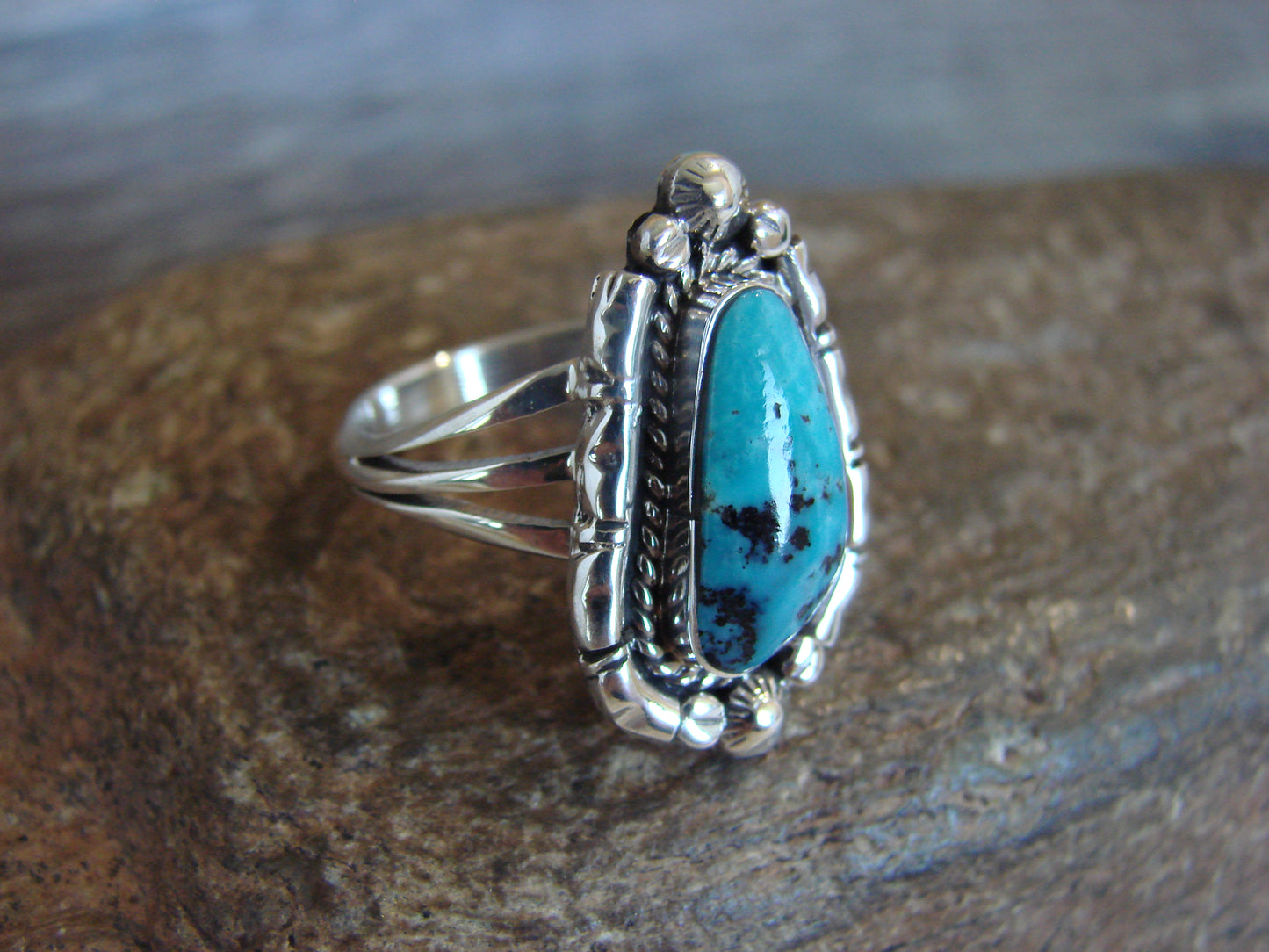 Native American Sterling Silver & Turquoise Ring - Size 9 - Saunders