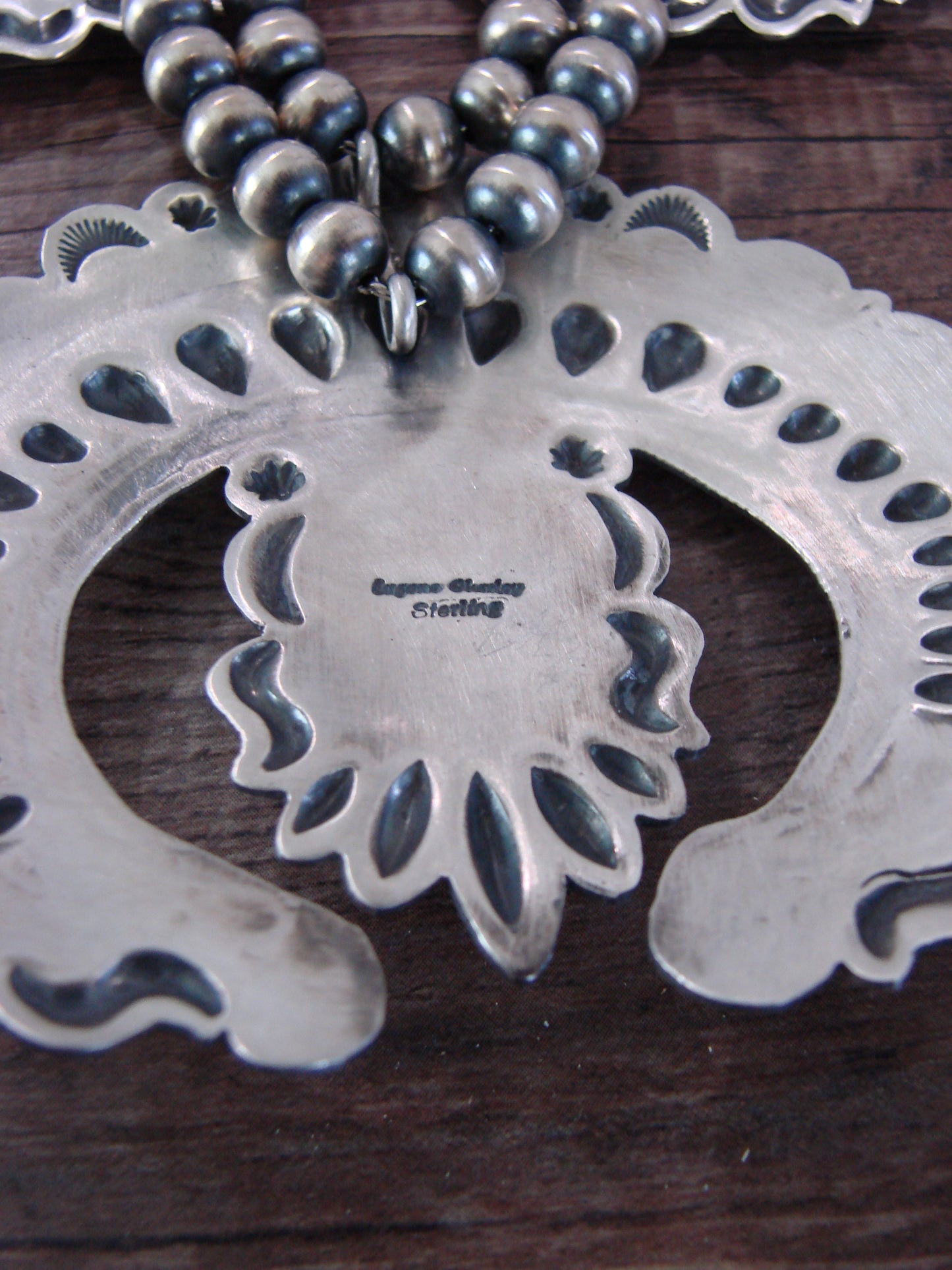 Native American Sterling Silver & Turquoise Squash Blossom Necklace by Charley