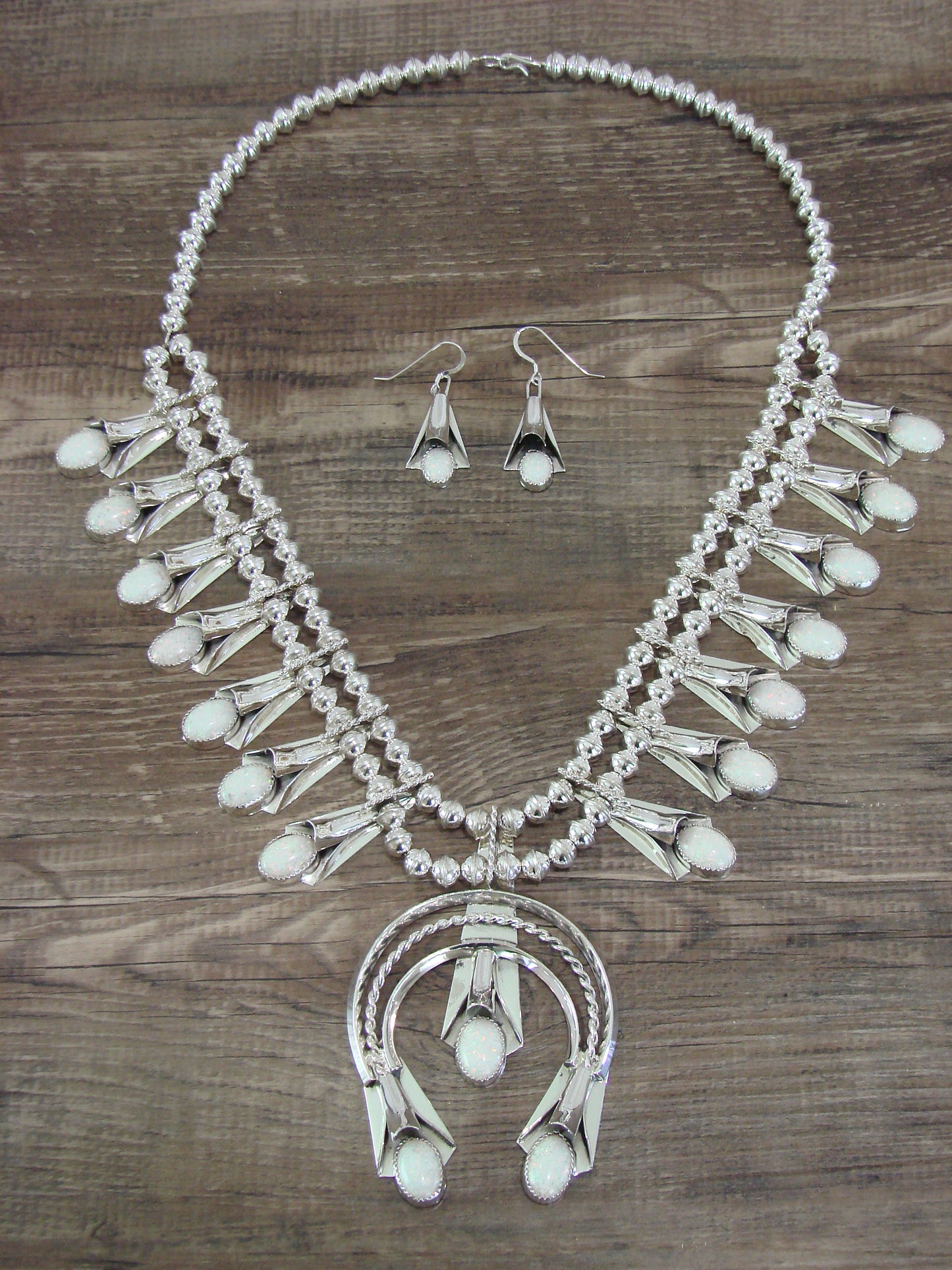 Native American Sterling Silver & Opal Squash Blossom Set by Yazzie