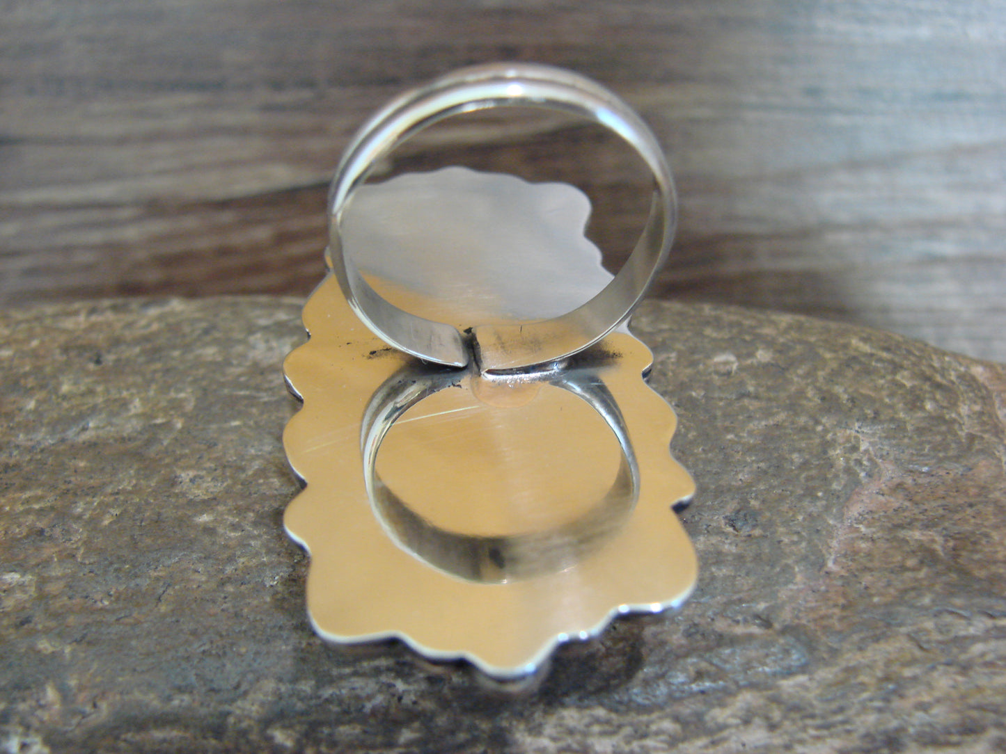 Native American Nickel Silver & Turquoise Adjustable Ring by Cleveland - Size 8 - 10