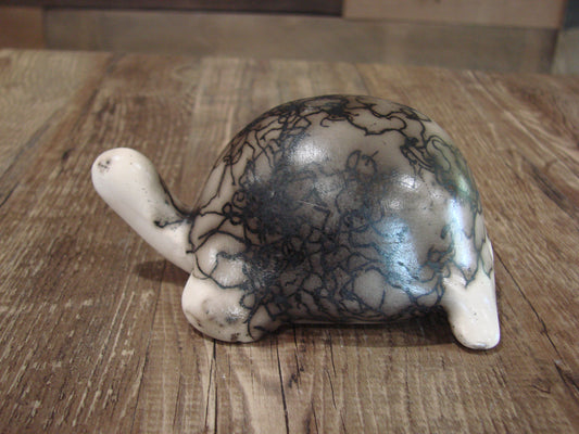 Small Native American Horse Hair Turtle Pottery Sculpture by Vail
