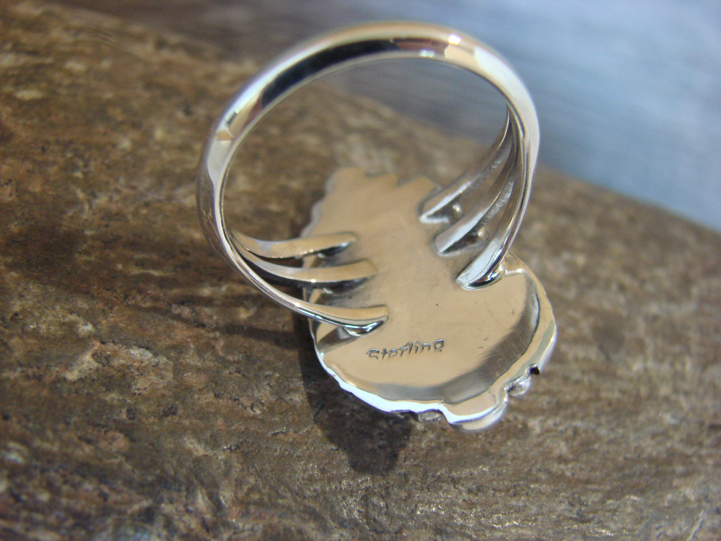 Native American Sterling Silver & Turquoise Ring - Size 9 - Saunders