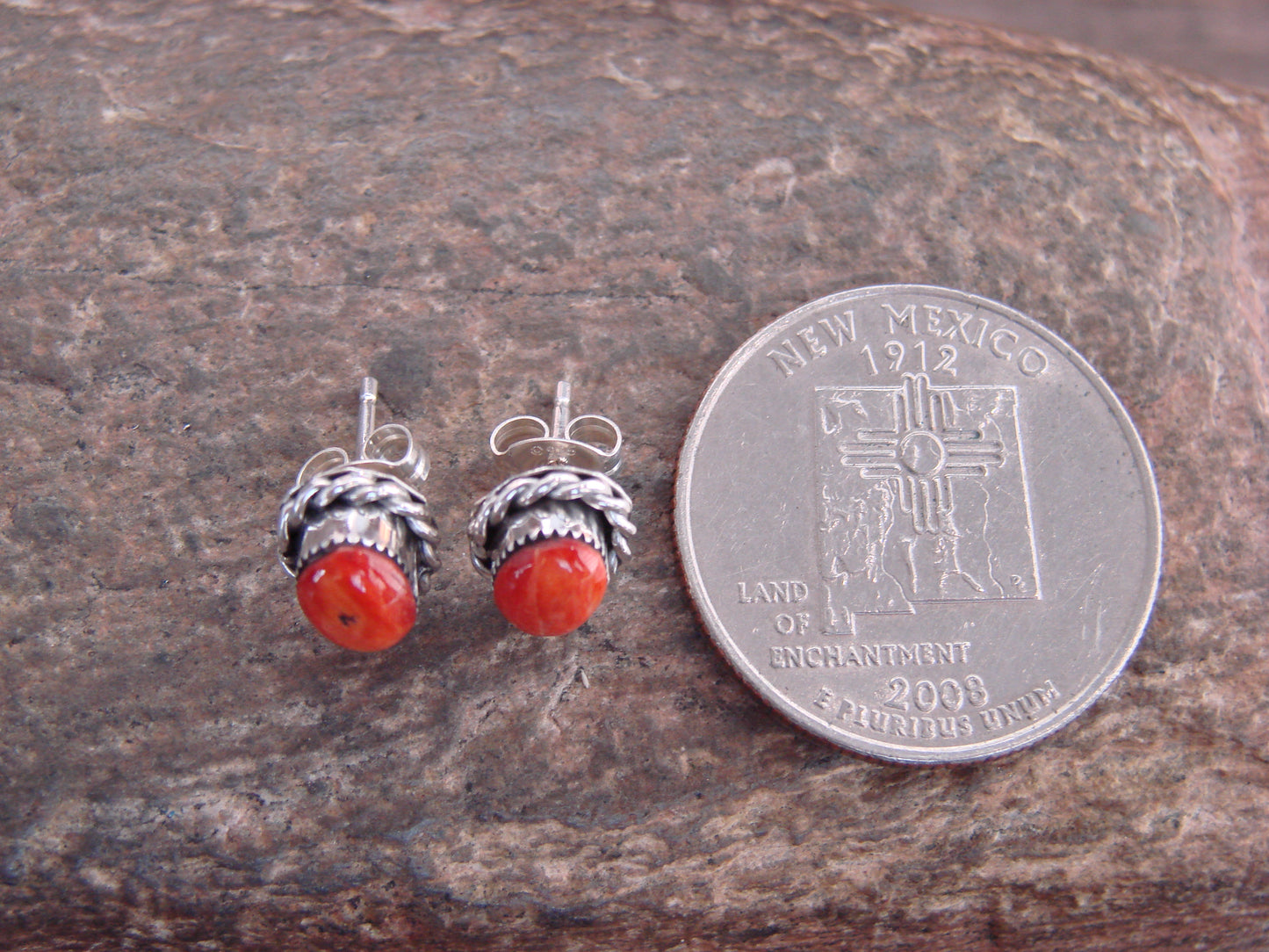 Native American Sterling Silver Oval Spiny Oyster Stud Post Earrings by Cachini