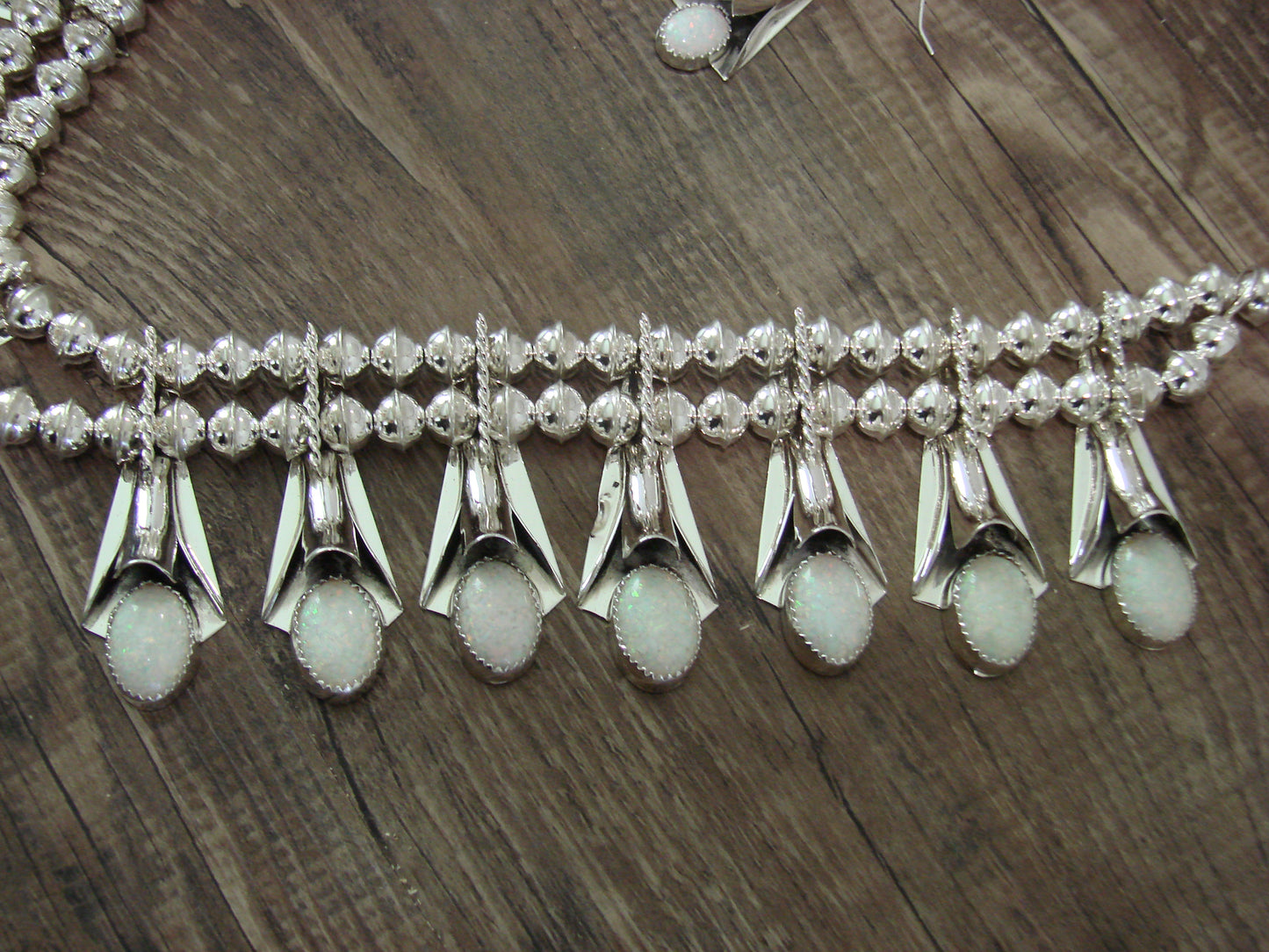 Native American Sterling Silver & Opal Squash Blossom Set by Yazzie