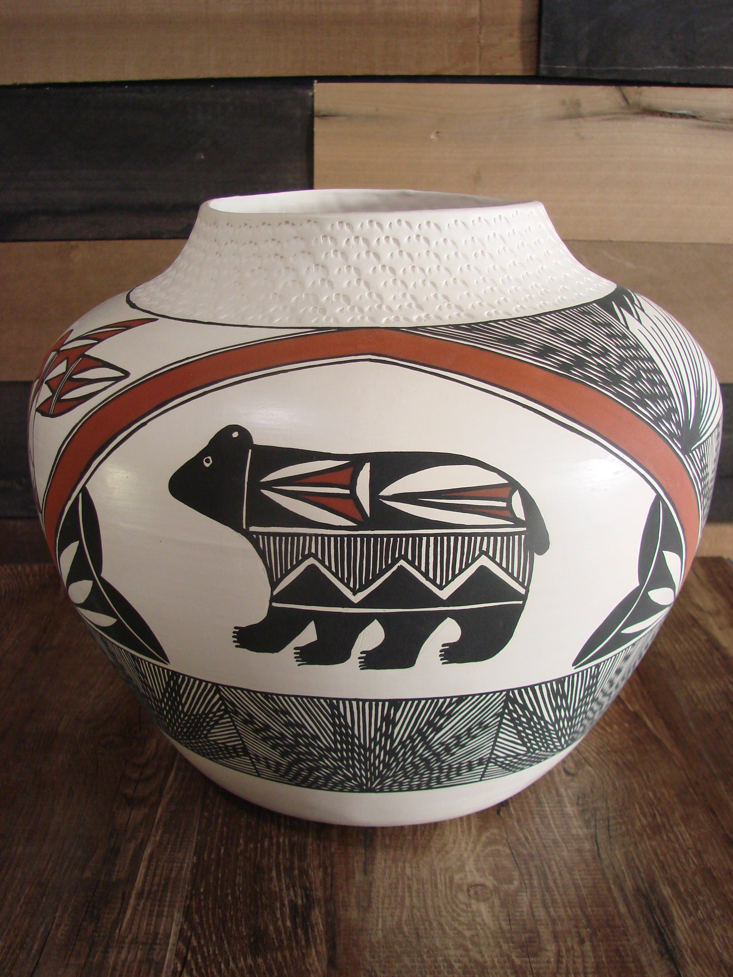 Acoma Pueblo Fine Line Hand Coiled & Hand Painted Bear Pottery by B. Garcia