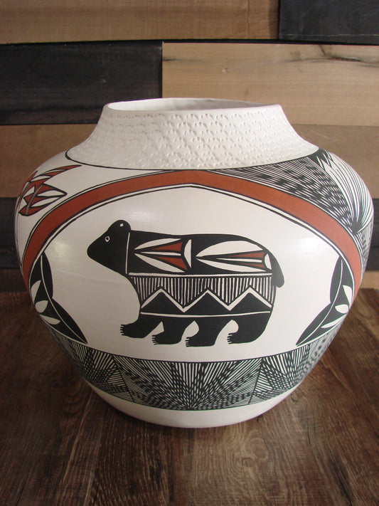 Acoma Pueblo Fine Line Hand Coiled & Hand Painted Bear Pottery by B. Garcia