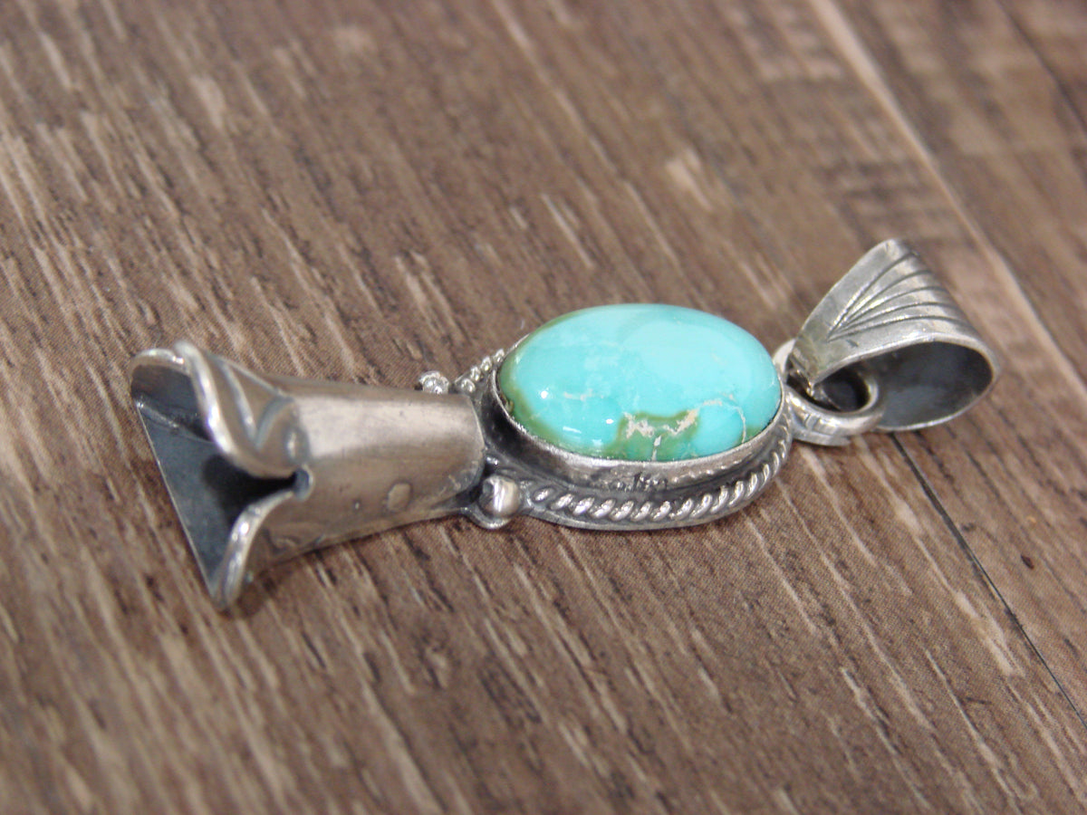 Native American Sterling Silver & Turquoise Squash Blossom Pendant by Betone