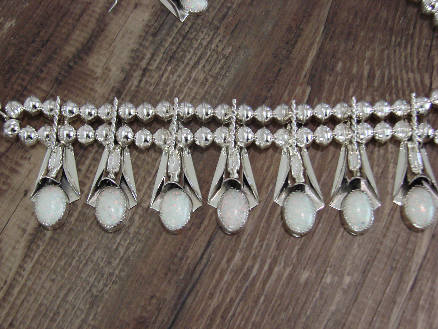 Native American Sterling Silver & Opal Squash Blossom Set by Yazzie