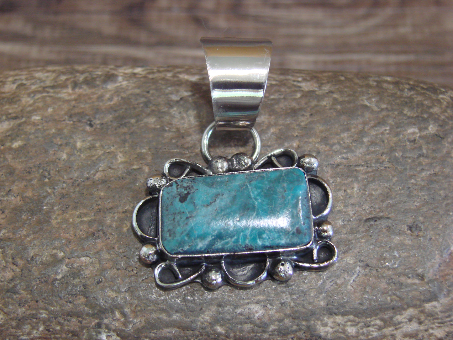 Native American Navajo Nickel Silver & Turquoise Pendant - Cleveland