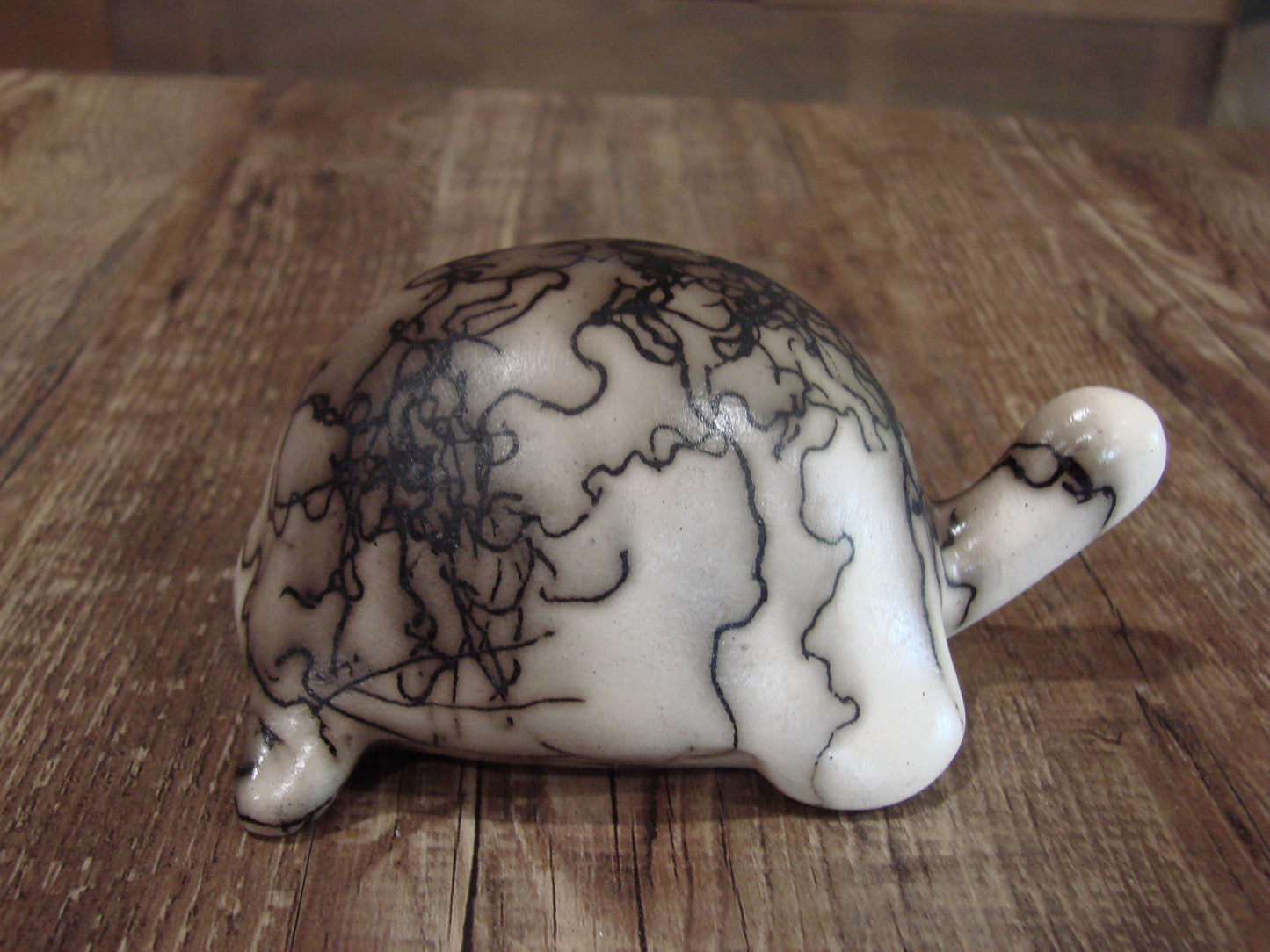 Small Native American Horse Hair Turtle Pottery Sculpture by Vail