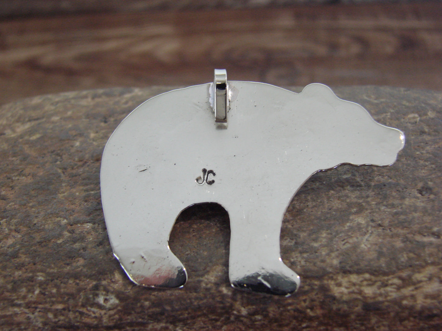 Native American Nickel Silver & Turquoise Bear Pendant - Cleveland