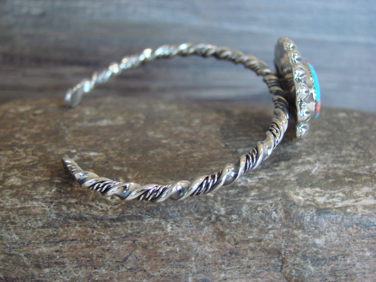 Native American Sterling Silver Turquoise & Spiny Bracelet by Jim