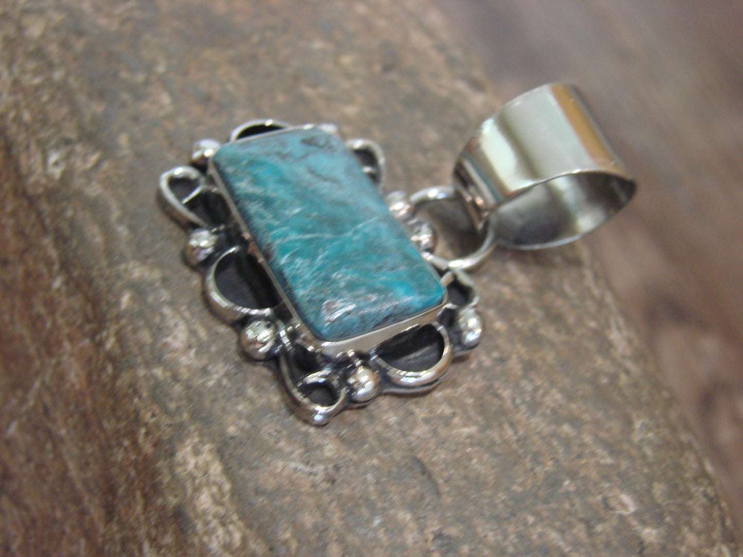 Native American Navajo Nickel Silver & Turquoise Pendant - Cleveland