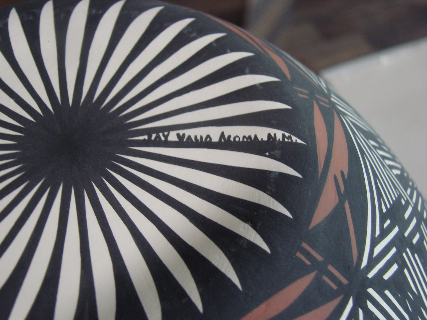 Native American Acoma Pueblo Fine Line Hand Painted Pottery by Vallo