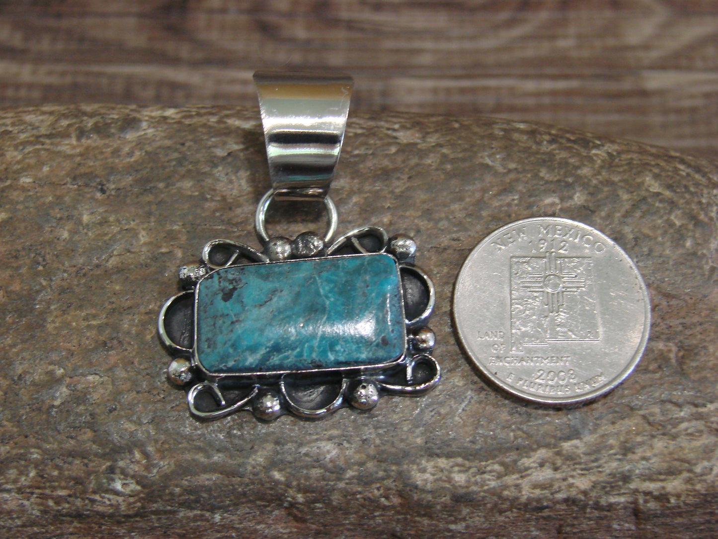 Native American Navajo Nickel Silver & Turquoise Pendant - Cleveland