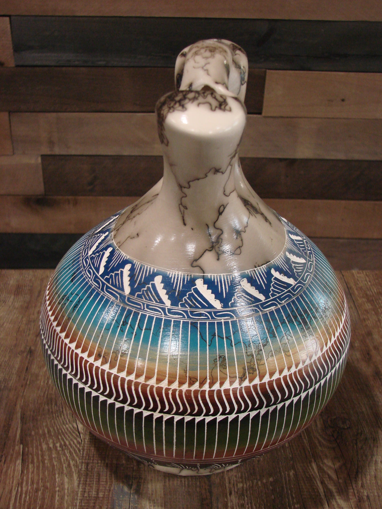 Native American Navajo Hand Etched Horse Hair Wedding Vase - Benally