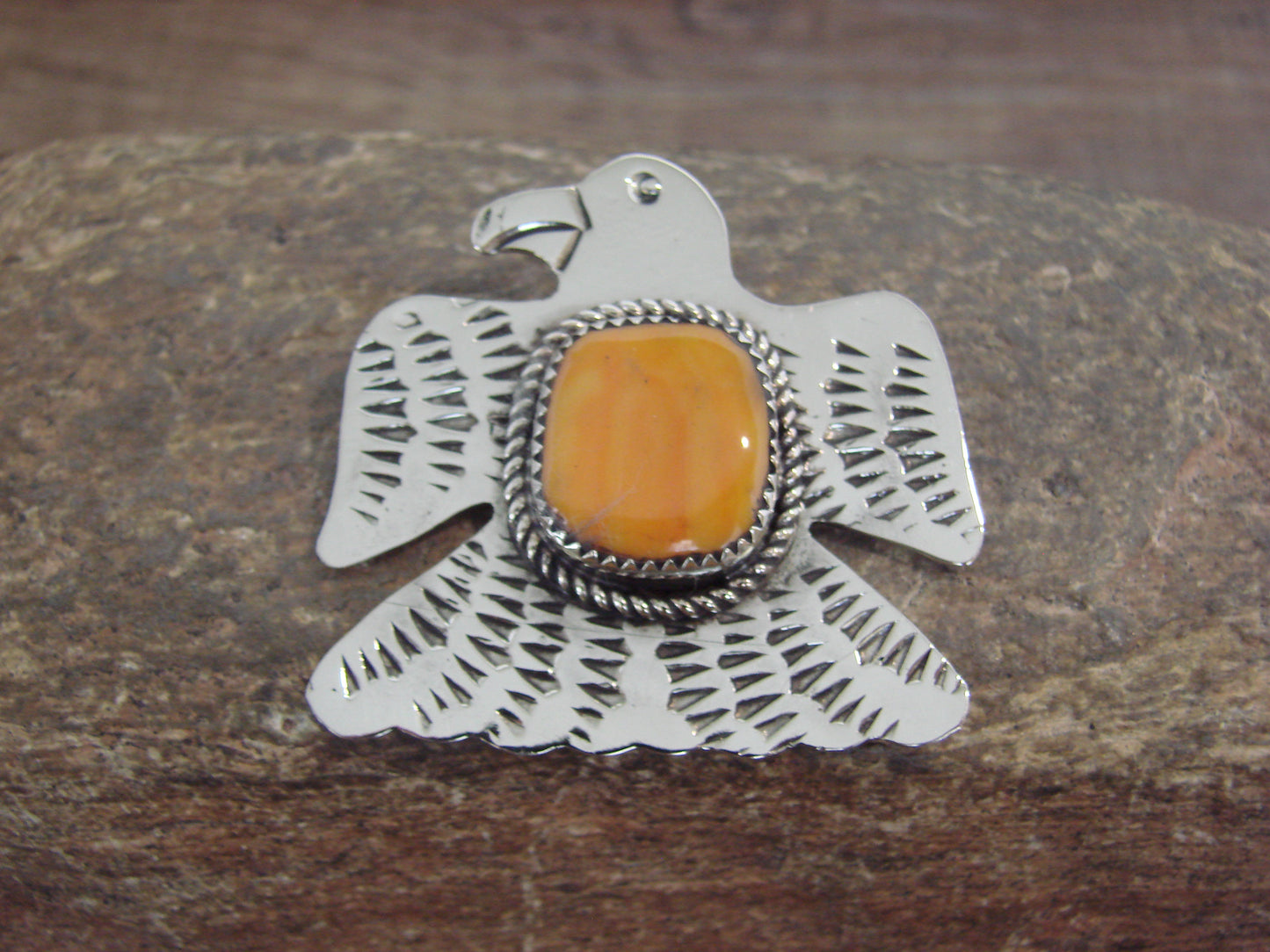 Native American Nickel Silver & Spiny Oyster Eagle Pendant - Cleveland