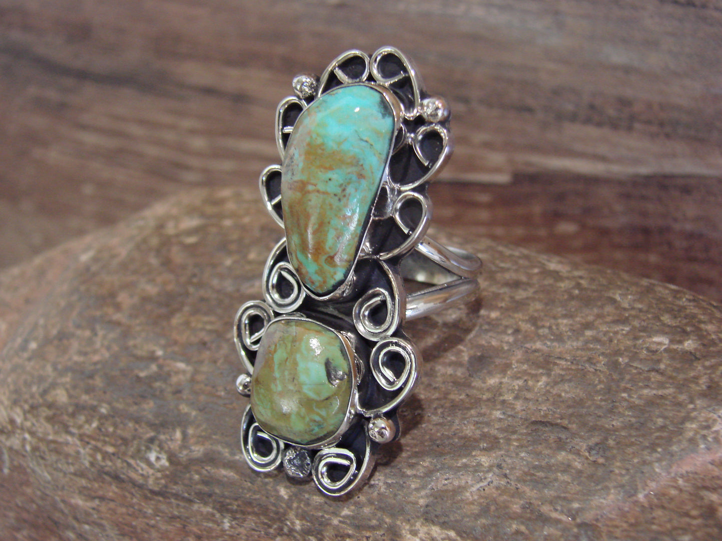 Native American Nickel Silver & Turquoise Ring by Cleveland - Size 12