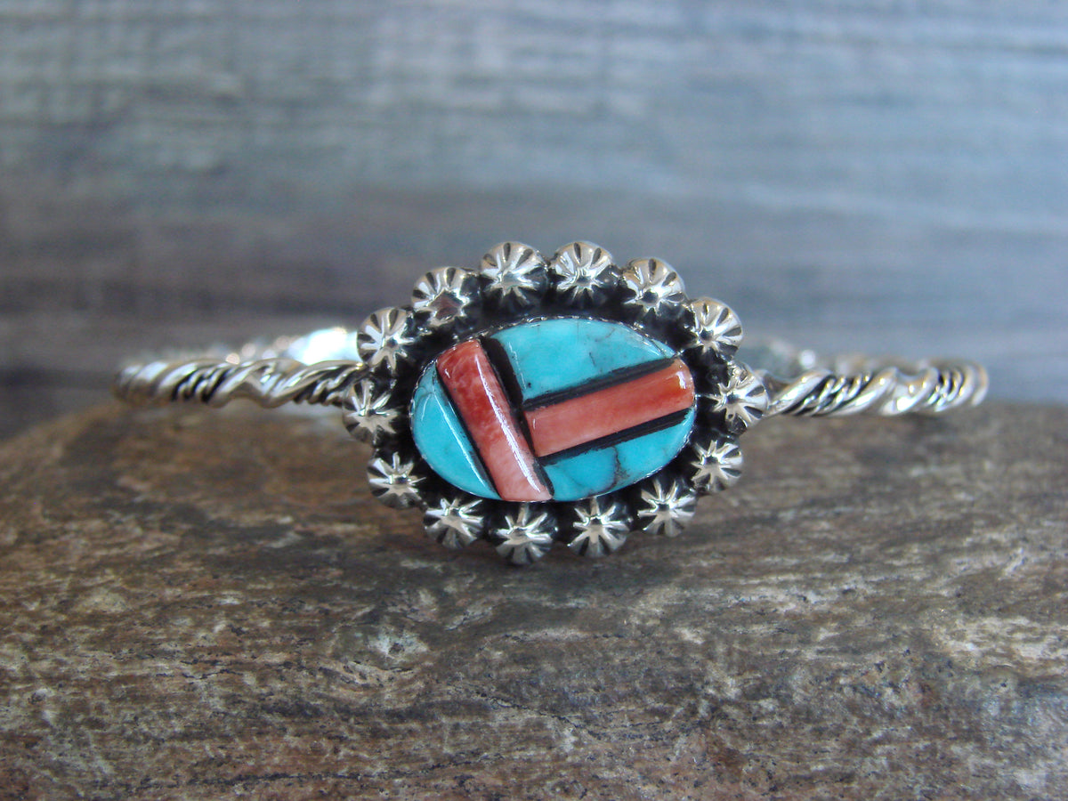 Native American Sterling Silver Turquoise & Spiny Bracelet by Jim