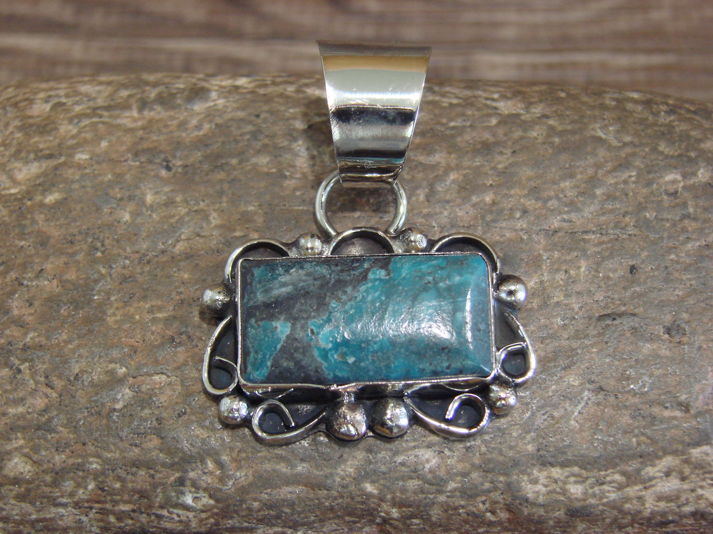 Native American Navajo Nickel Silver & Turquoise Pendant - Cleveland
