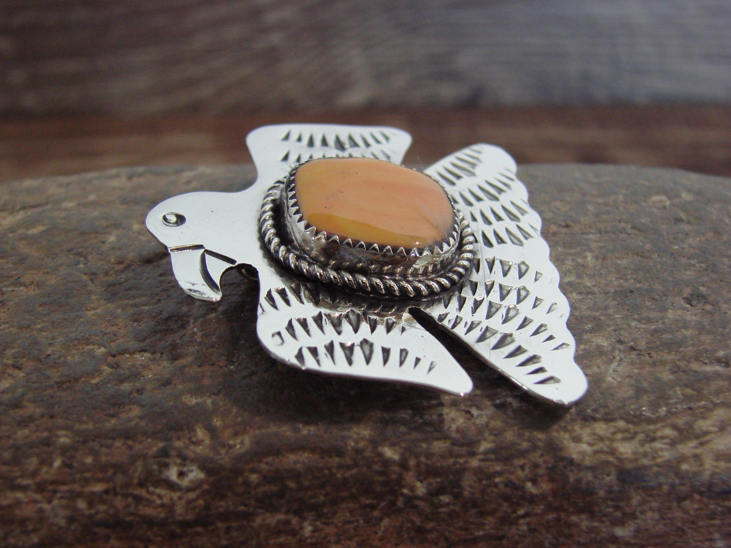 Native American Nickel Silver & Spiny Oyster Eagle Pendant - Cleveland
