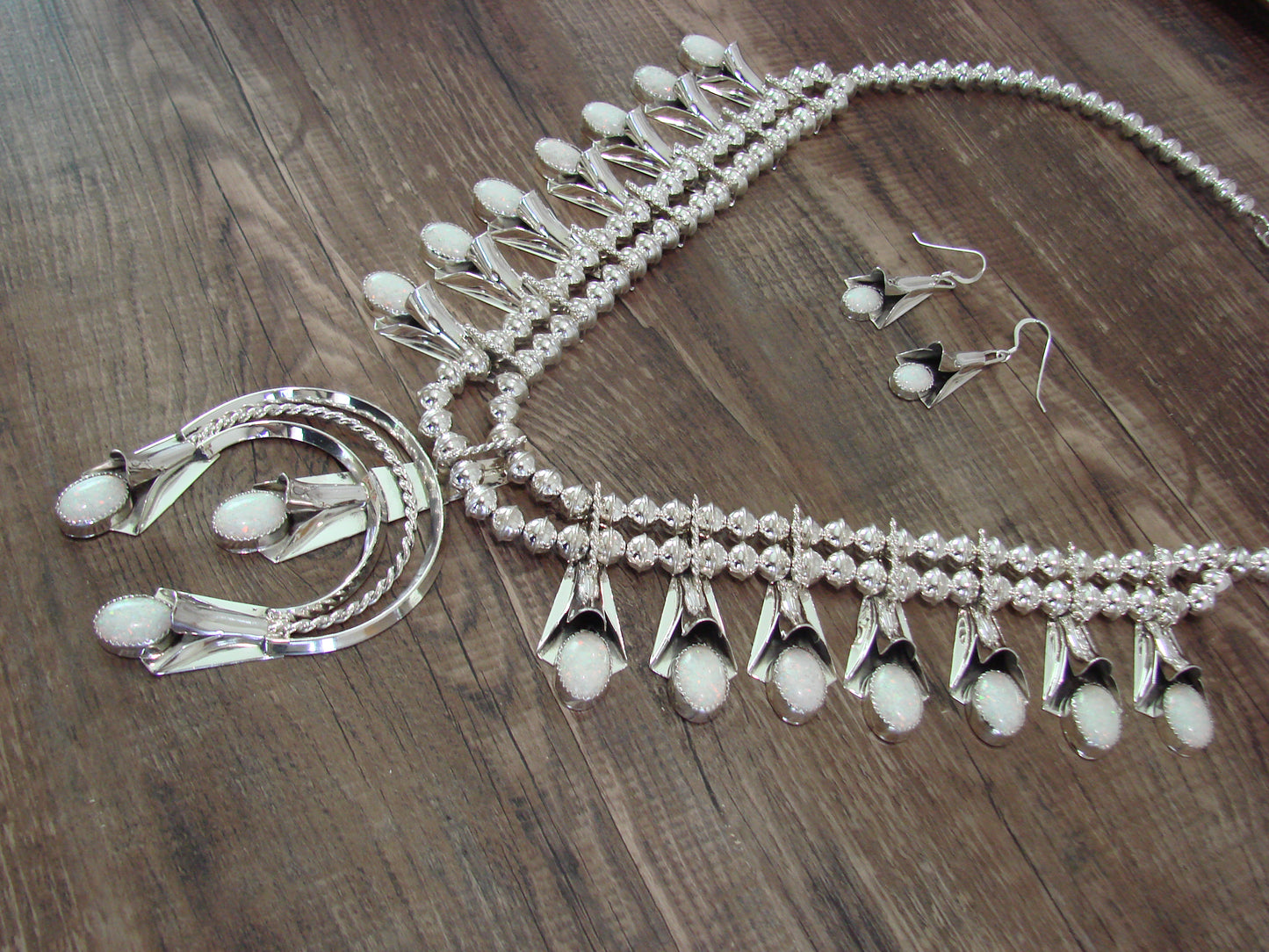 Native American Sterling Silver & Opal Squash Blossom Set by Yazzie