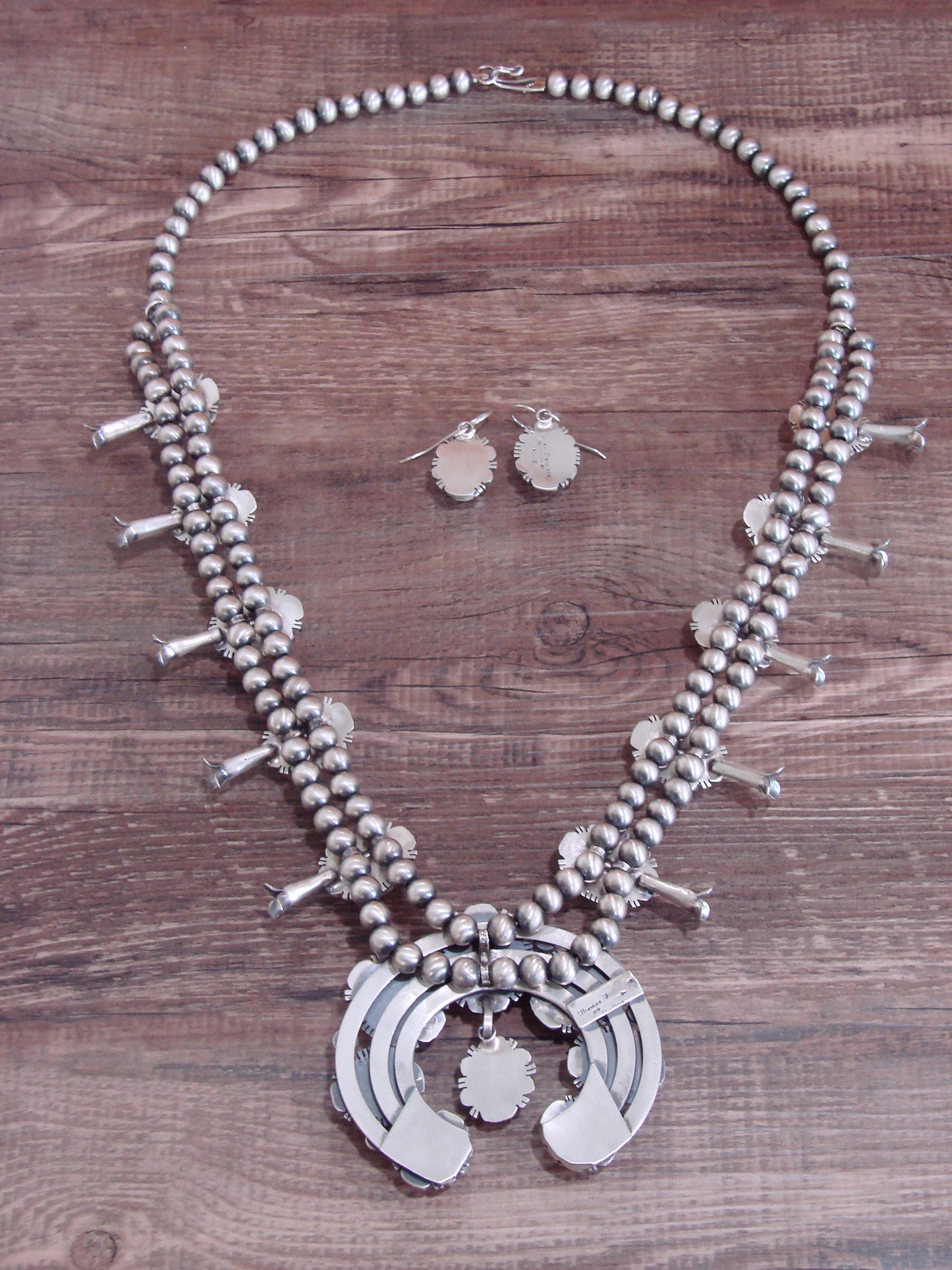 Native American Sterling Silver & White Buffalo Turquoise Squash Blossom Set by Francisco