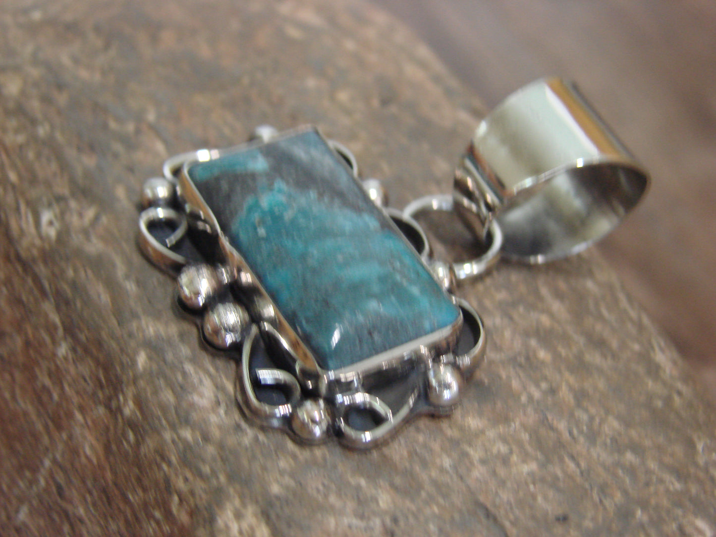 Native American Navajo Nickel Silver & Turquoise Pendant - Cleveland