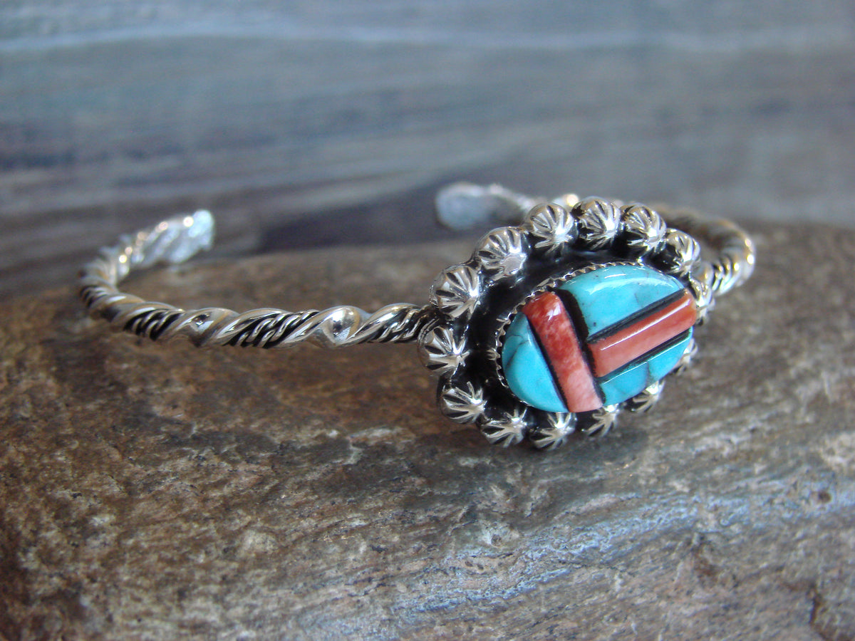 Native American Sterling Silver Turquoise & Spiny Bracelet by Jim