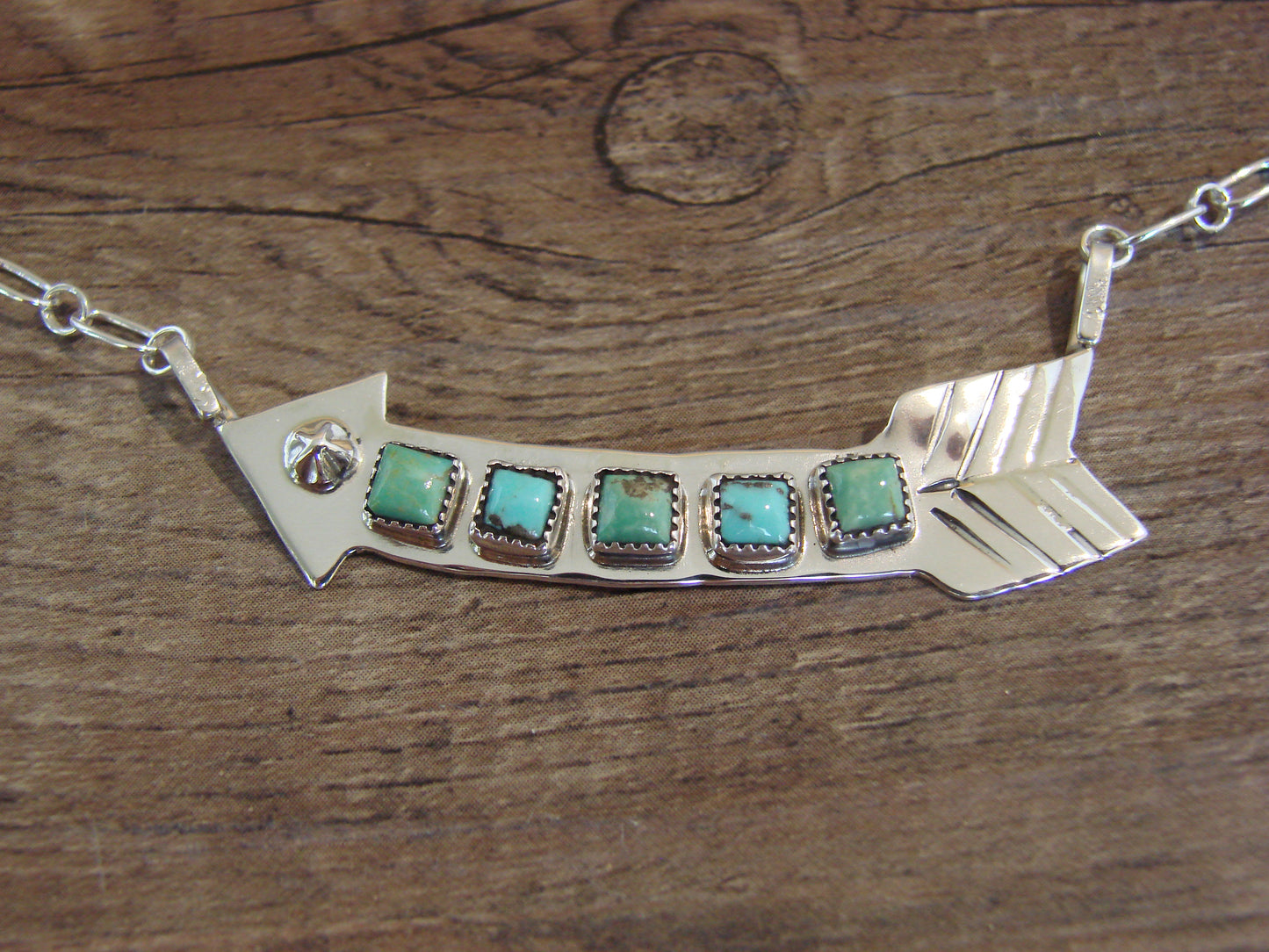Native American Sterling Silver & Turquoise Arrow Link Necklace by Johnson