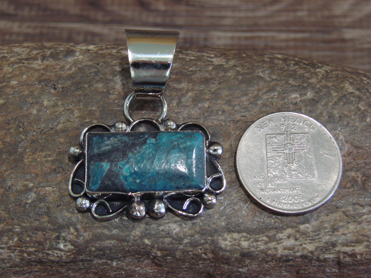 Native American Navajo Nickel Silver & Turquoise Pendant - Cleveland