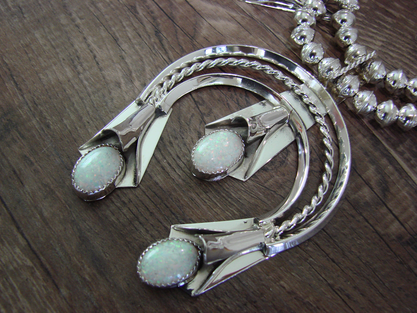 Native American Sterling Silver & Opal Squash Blossom Set by Yazzie