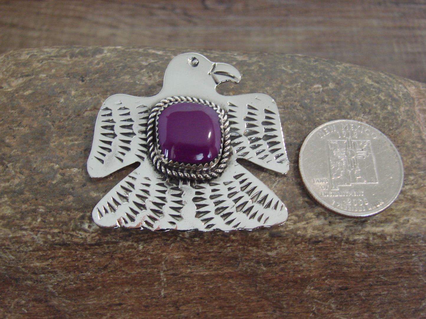 Native American Nickel Silver & Purple Spiny Oyster Eagle Pendant - Cleveland