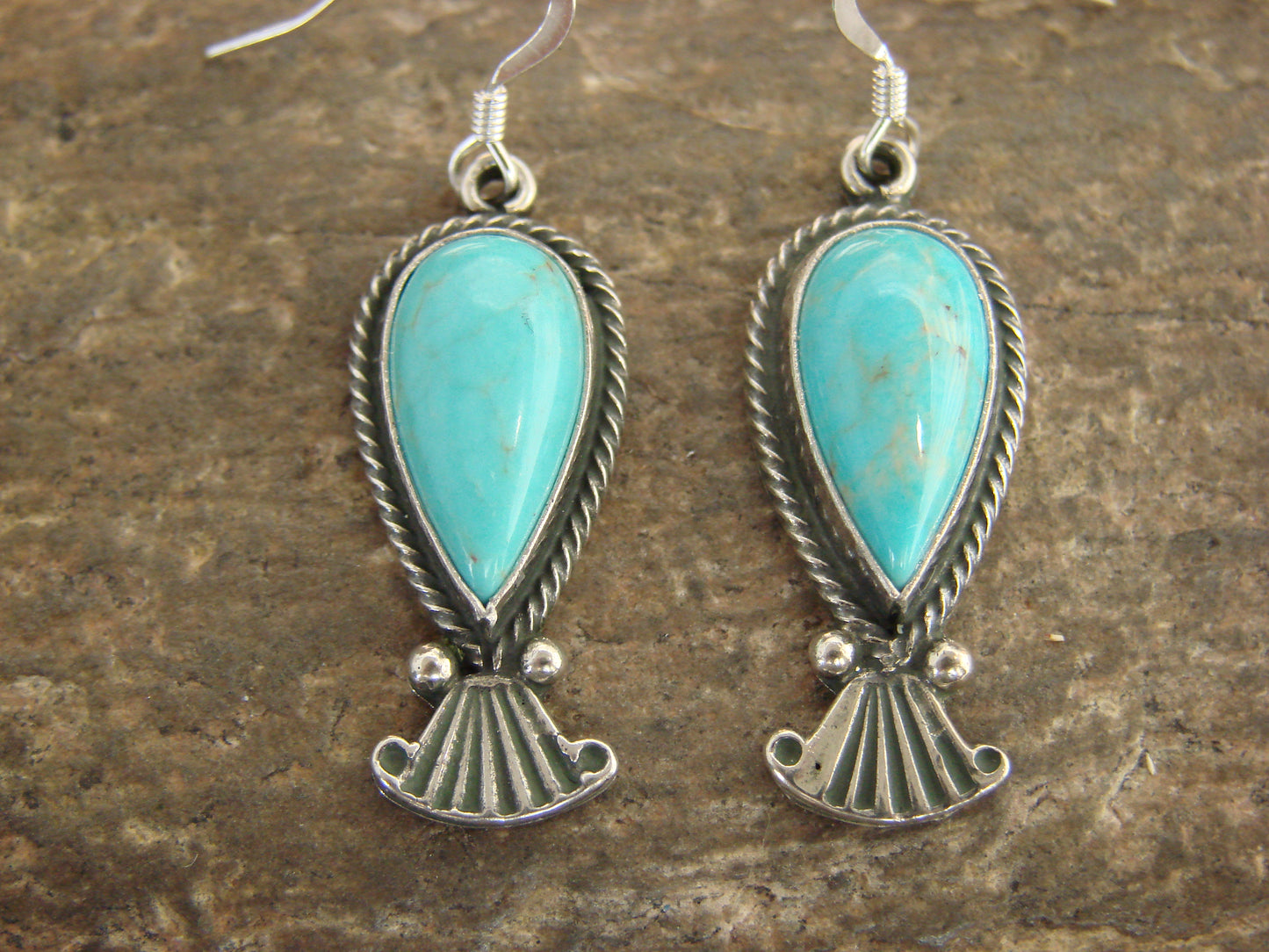 Native American Sterling Silver & Turquoise Dangle Earrings - Betone