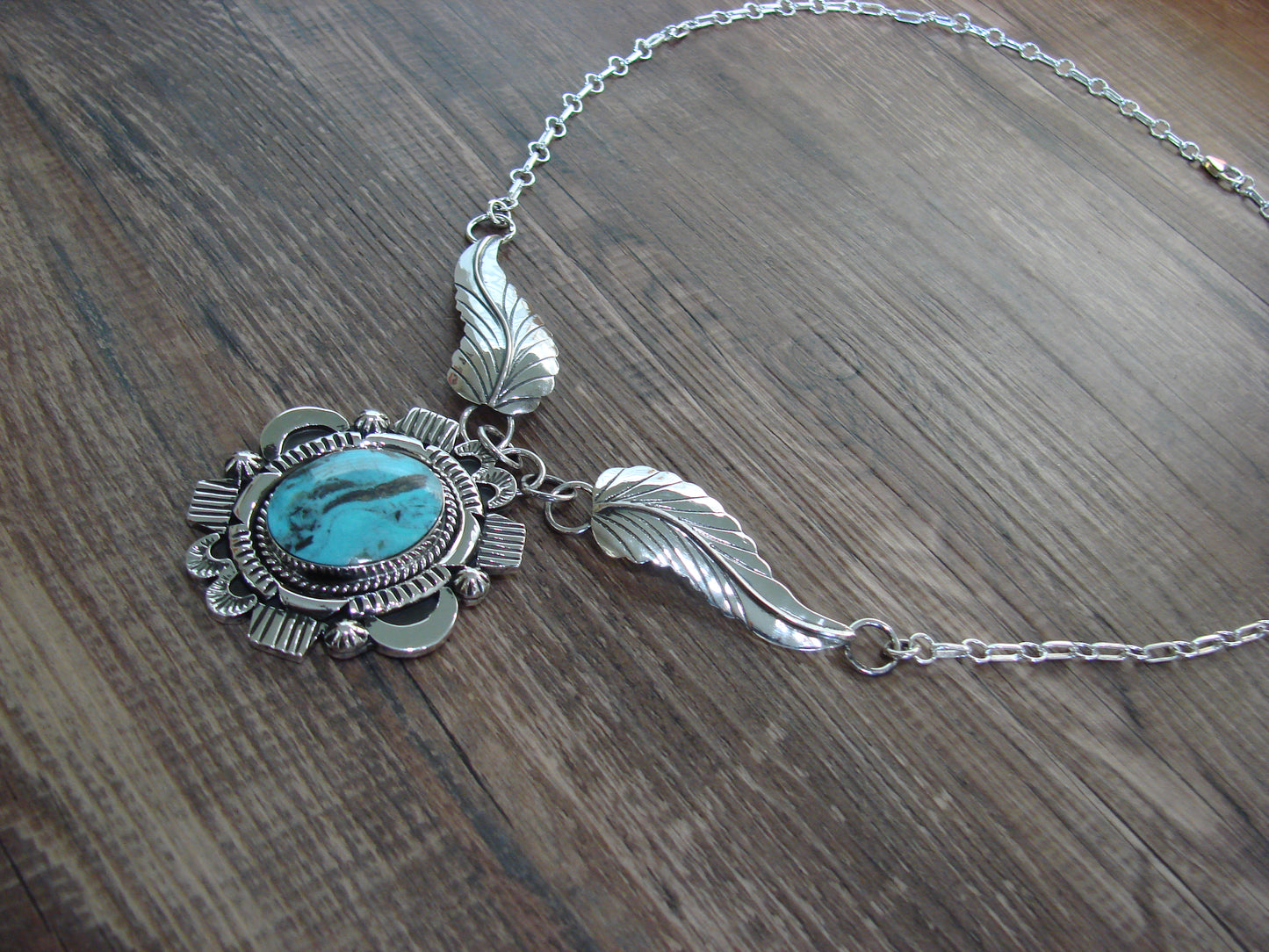 Native American 25" Sterling Silver & Turquoise Link Necklace by Belin