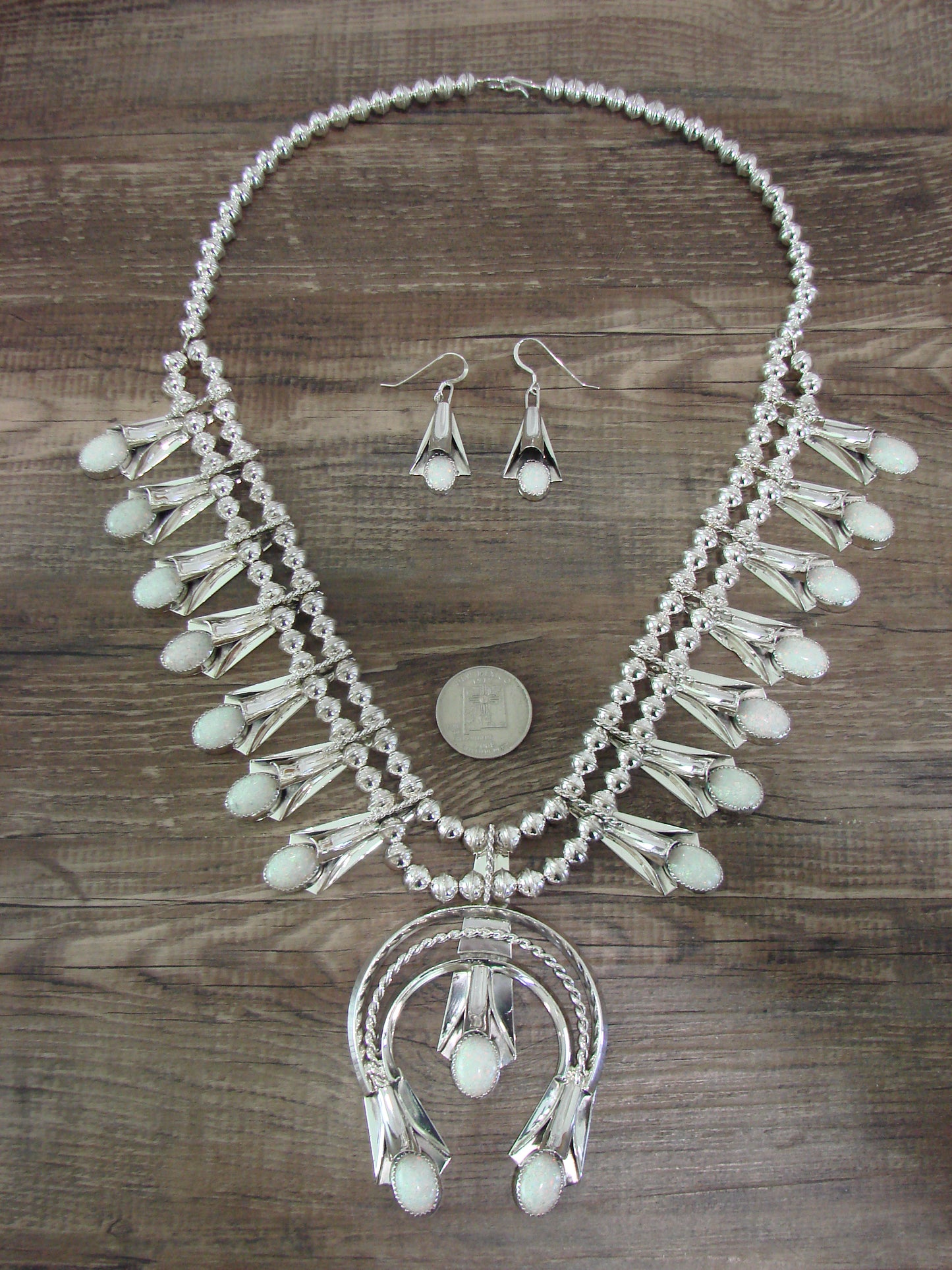 Native American Sterling Silver & Opal Squash Blossom Set by Yazzie