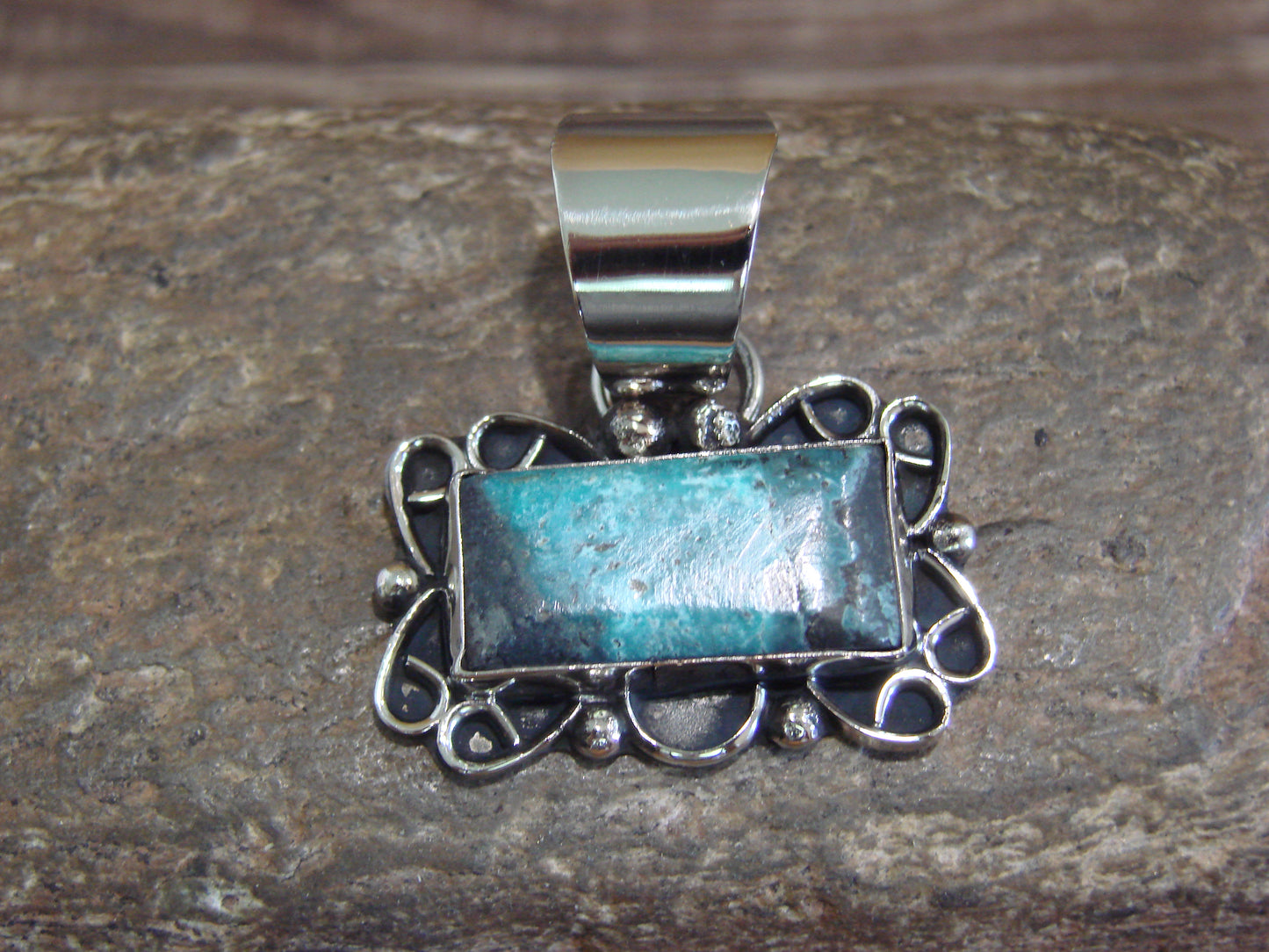 Native American Navajo Nickel Silver & Turquoise Pendant - Cleveland