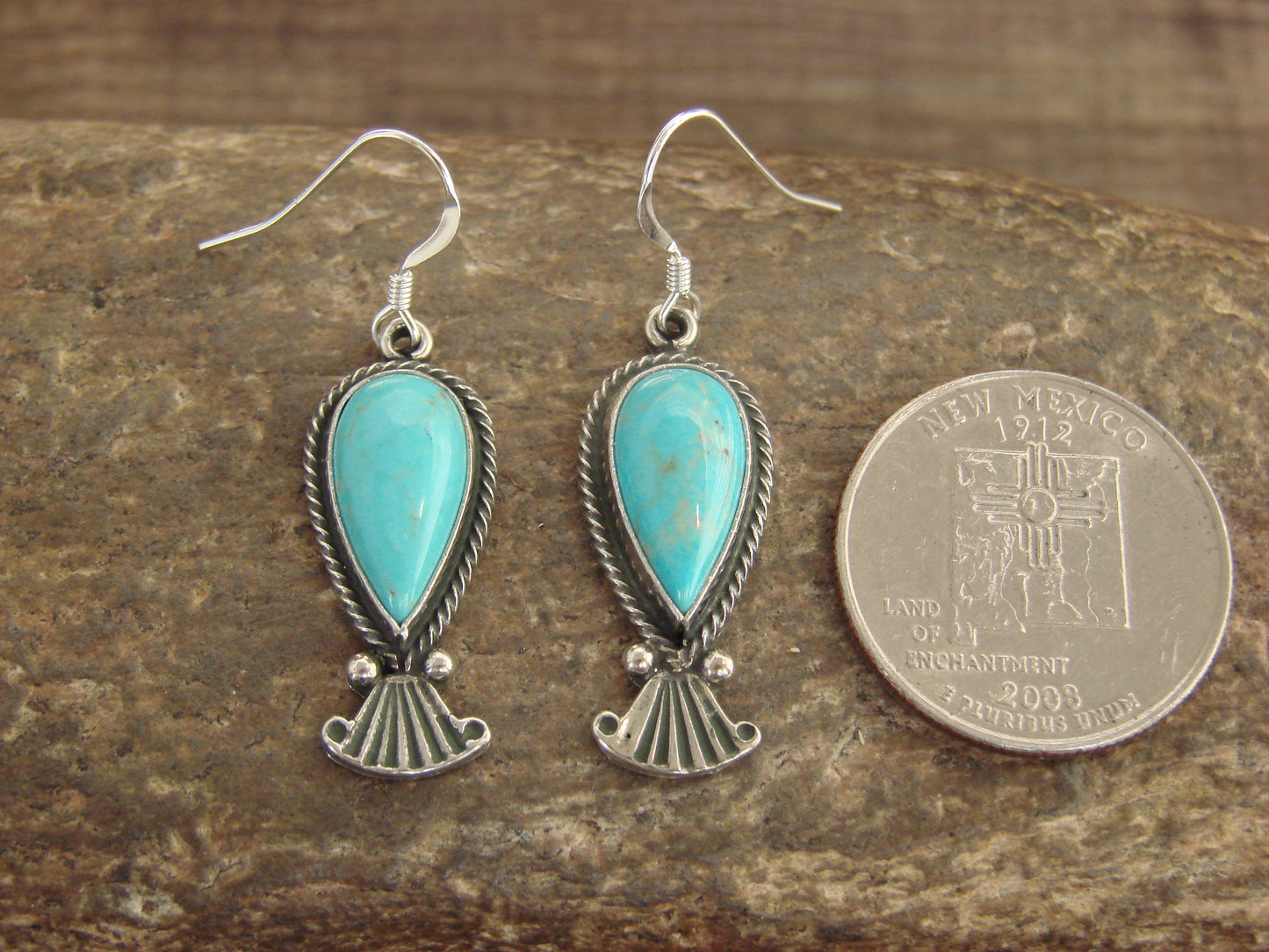 Native American Sterling Silver & Turquoise Dangle Earrings - Betone