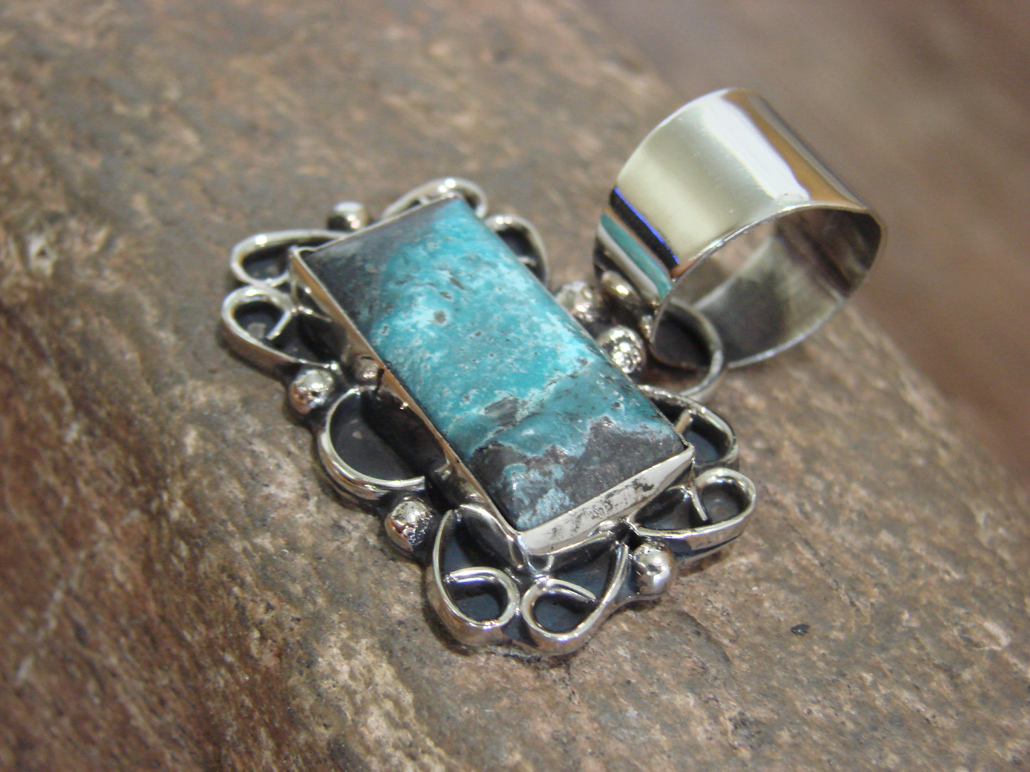 Native American Navajo Nickel Silver & Turquoise Pendant - Cleveland