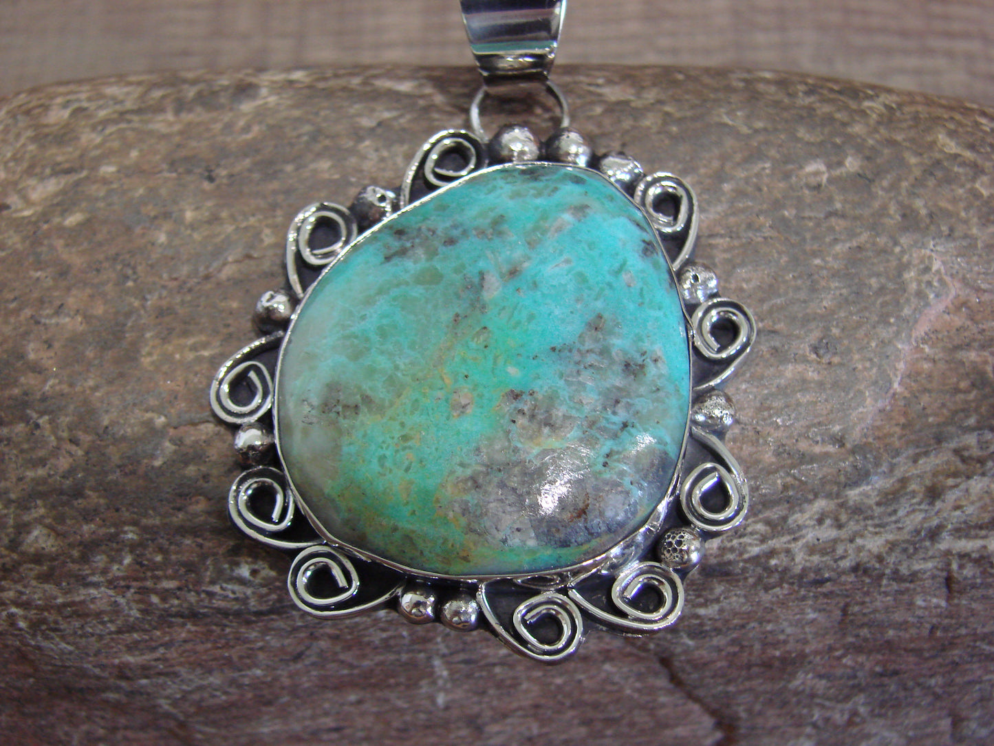 Native American Nickel Silver & Turquoise Pendant - Cleveland